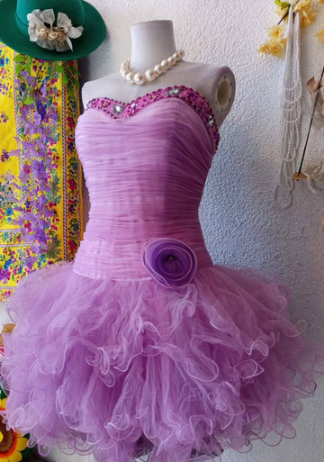 Vintage A Line Sweetheart Rhinestone Tulle Short Homecoming Dress Birthday Dress HZ1023